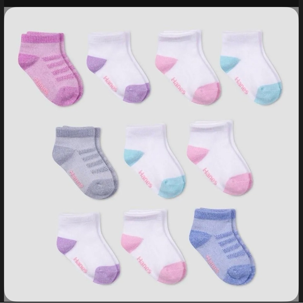 Hanes Kids' Ankle Socks - Pink, Purple, Blue, Gray Variety
